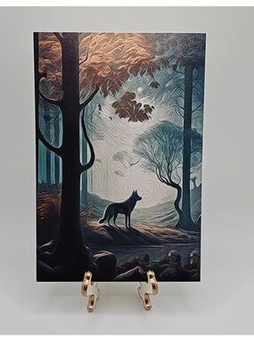 4x6 Wolf in the Forest Fantasy‎ Art Illustration Oil Painting Print